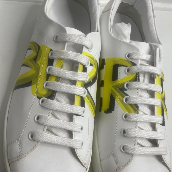Burberry White Yellow Graffiti Logo Sneakers Italy Size 43 ITLE0SH074CAS - Picture 6 of 13